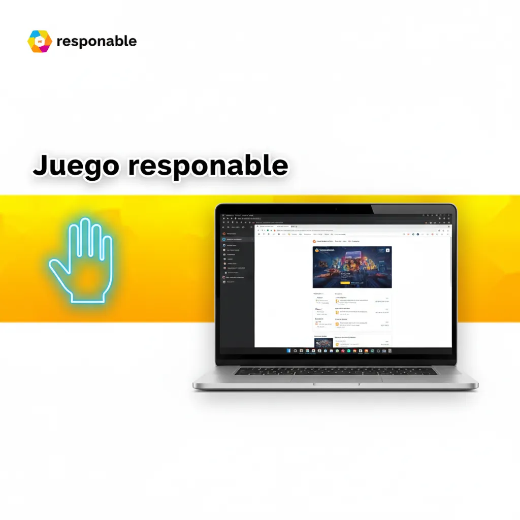 Ilustración sobre juego responsable: define límites, pausas y autoexclusión; no persigas pérdidas; verifica edad; busca ayuda