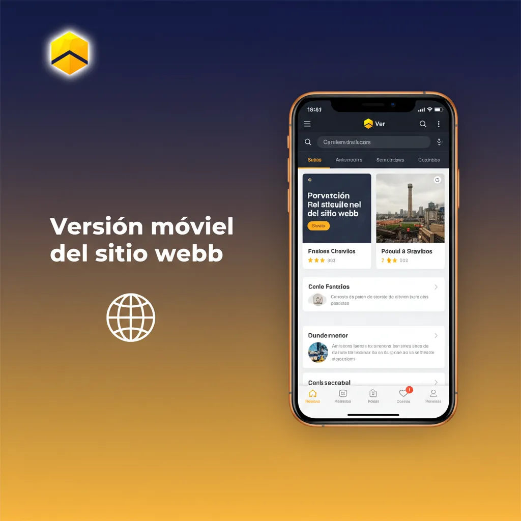 Versión móvil del sitio con menú inferior Deportes, En Vivo, Casino y Cuenta; rápida, táctil, cuotas y mercados adaptados.